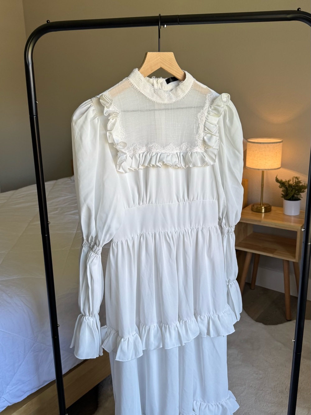 White Ruffled High-Neck Maxi Dress 52”